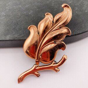 RENOIR Big vintage copper leaf brooch ~ 1940s 1950s fairycore autumn jewelry pin